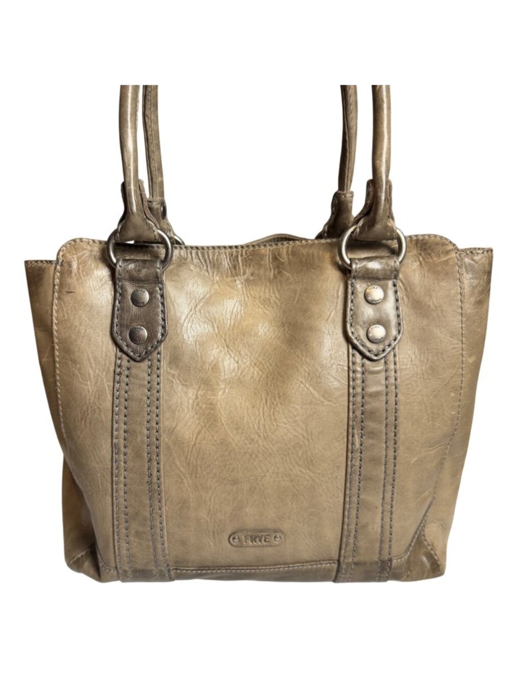 Frye Melissa Tote Bag Ice Gray Leather Double Handle Satchel MSRP $398